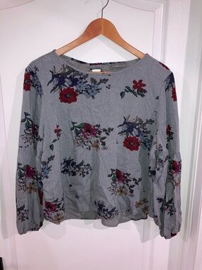 Grey Floral Balloon Long Sleeve Top Yessica - size XL